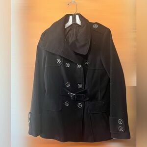 Elegant Black Double-Breasted Pea Coat